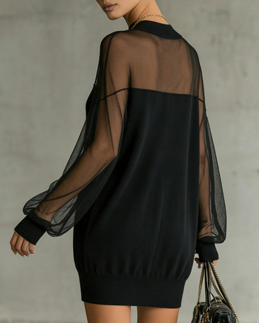 Amelia | Minivestido con Mangas de Malla, Negro