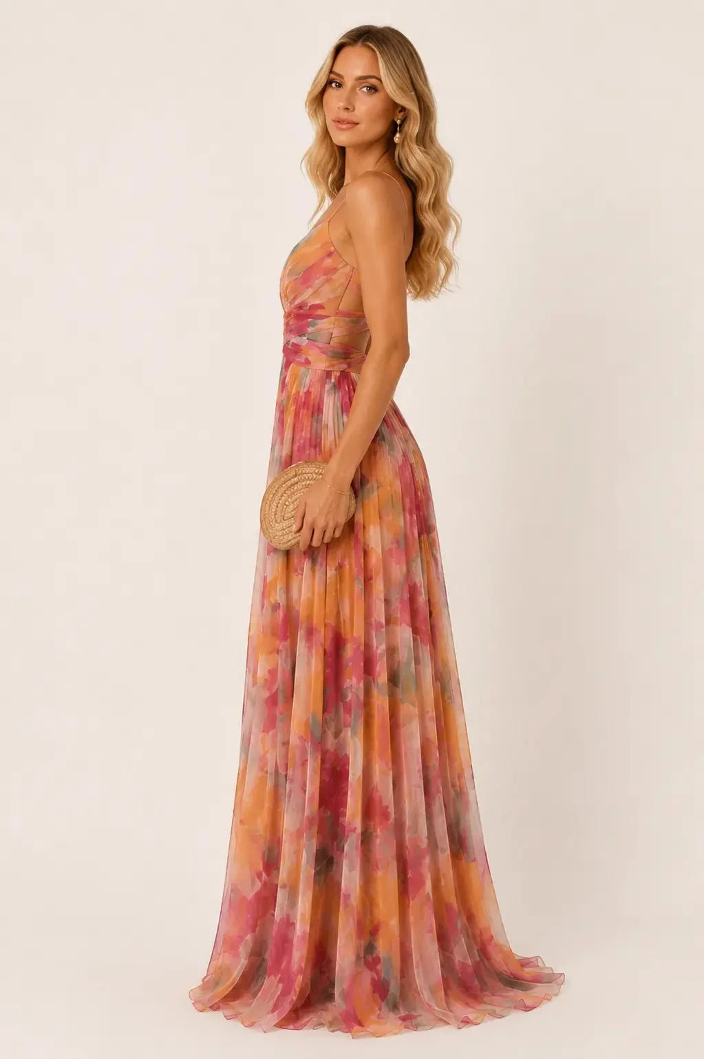 Giselle | Vestido largo floral con escote en V y tirantes