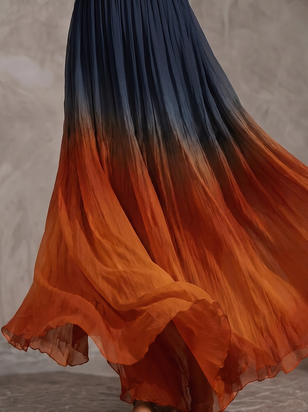 Paula | Vestido Maxi de Chifón Degradado en Azul y Óxido