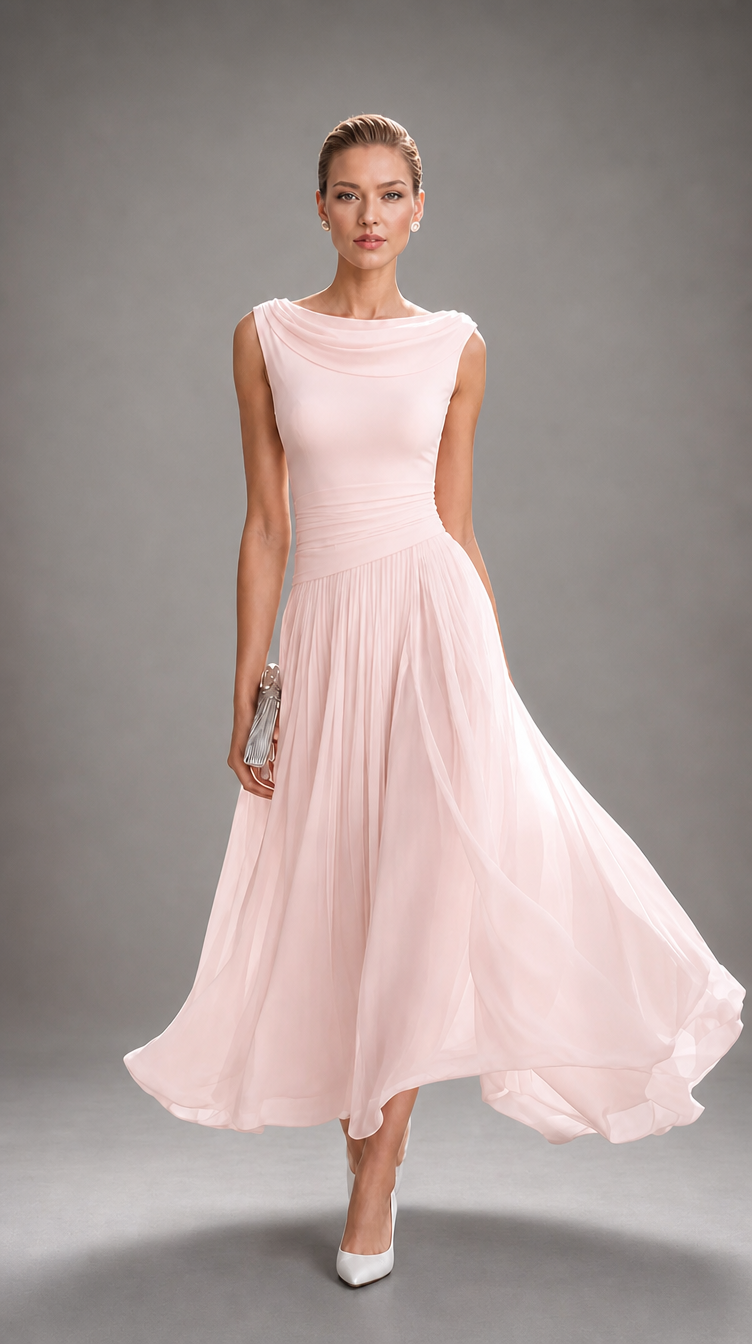Simonetta | Vestido midi plisado con cuello drapeado