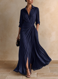 Allegra | Vestido Camisero Maxi con Nudo en la Cintura, Azul Marino