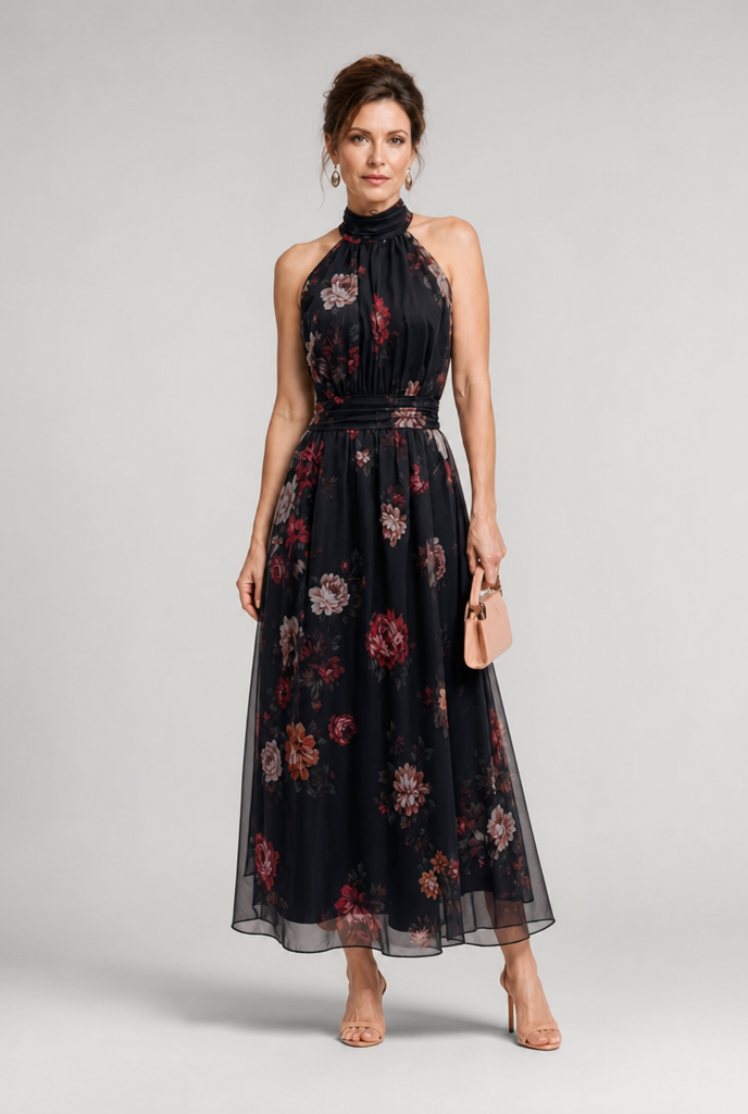 Soraya | Vestido midi floral con cuello halter