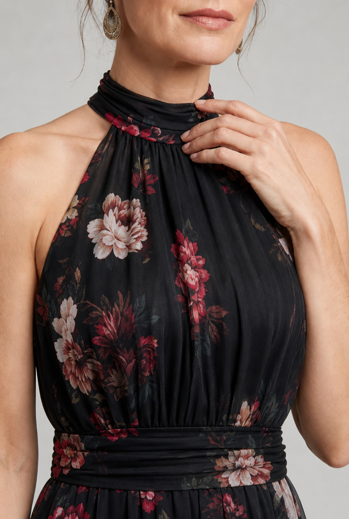 Soraya | Vestido midi floral con cuello halter