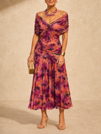 Séfora | Vestido midi fruncido con mangas transparentes