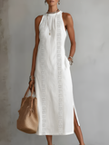 Ximena | Vestido midi de lino con cuello mao