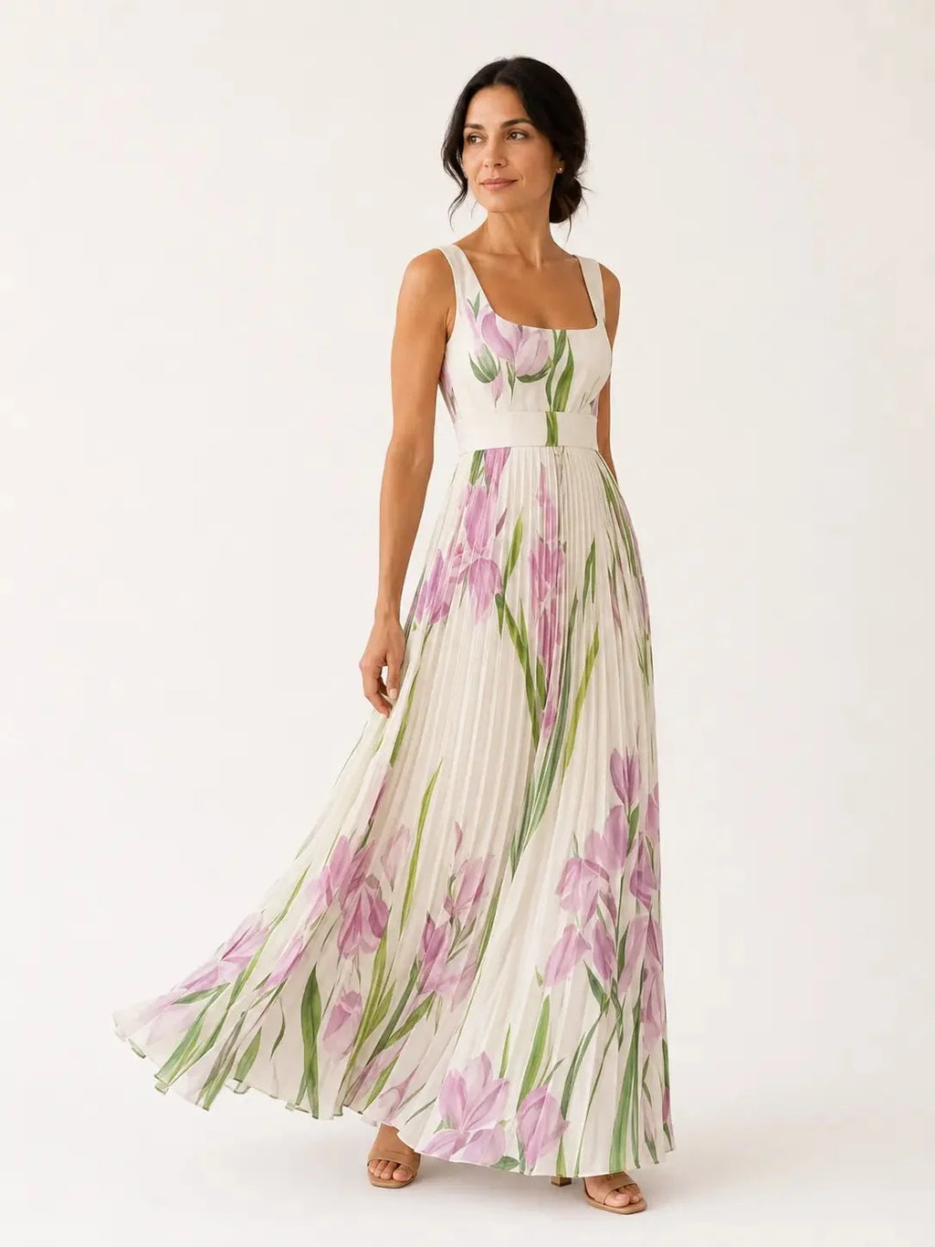Leonora | Vestido largo floral con falda plisada