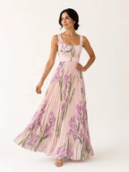 Leonora | Vestido largo floral con falda plisada