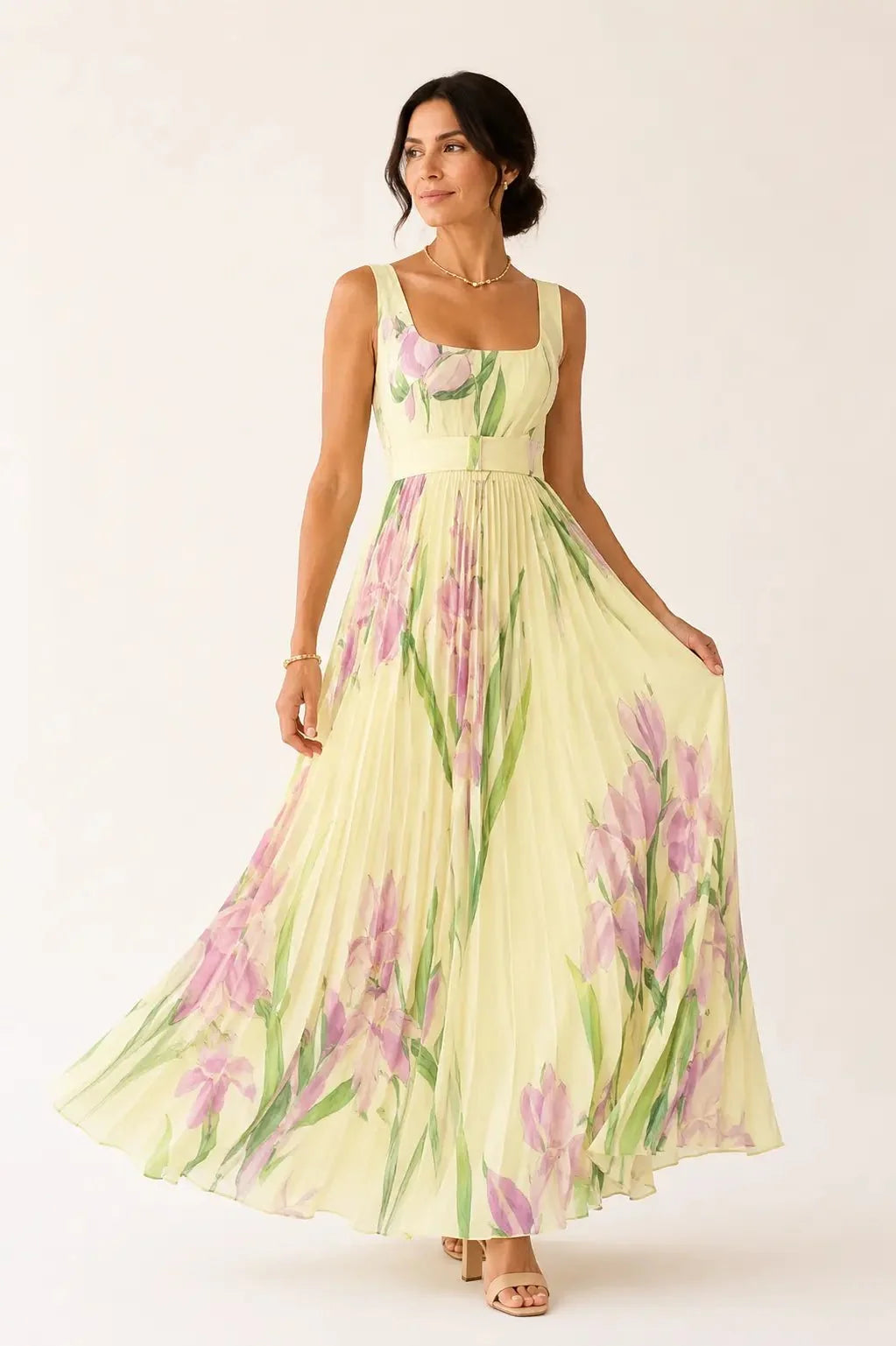 Leonora | Vestido largo floral con falda plisada