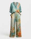 Amaranta — Conjunto elegante estampado floral con pantalón ancho
