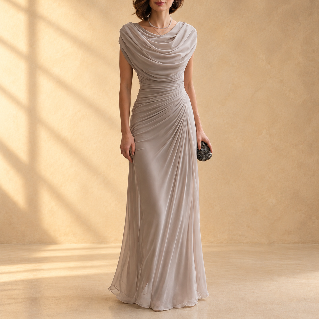 Naira | Vestido largo drapeado con cuello caído
