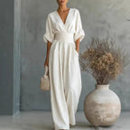 Noelle | Vestido con escote en V, espalda descubierta y mangas fluidas