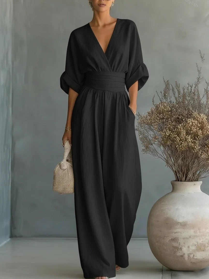 Noelle | Vestido con escote en V, espalda descubierta y mangas fluidas