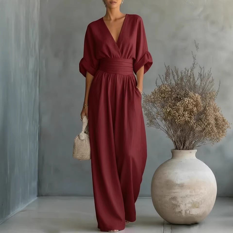 Noelle | Vestido con escote en V, espalda descubierta y mangas fluidas