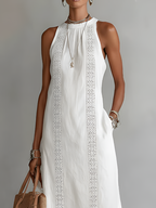 Ximena | Vestido midi de lino con cuello mao