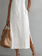 Ximena | Vestido midi de lino con cuello mao