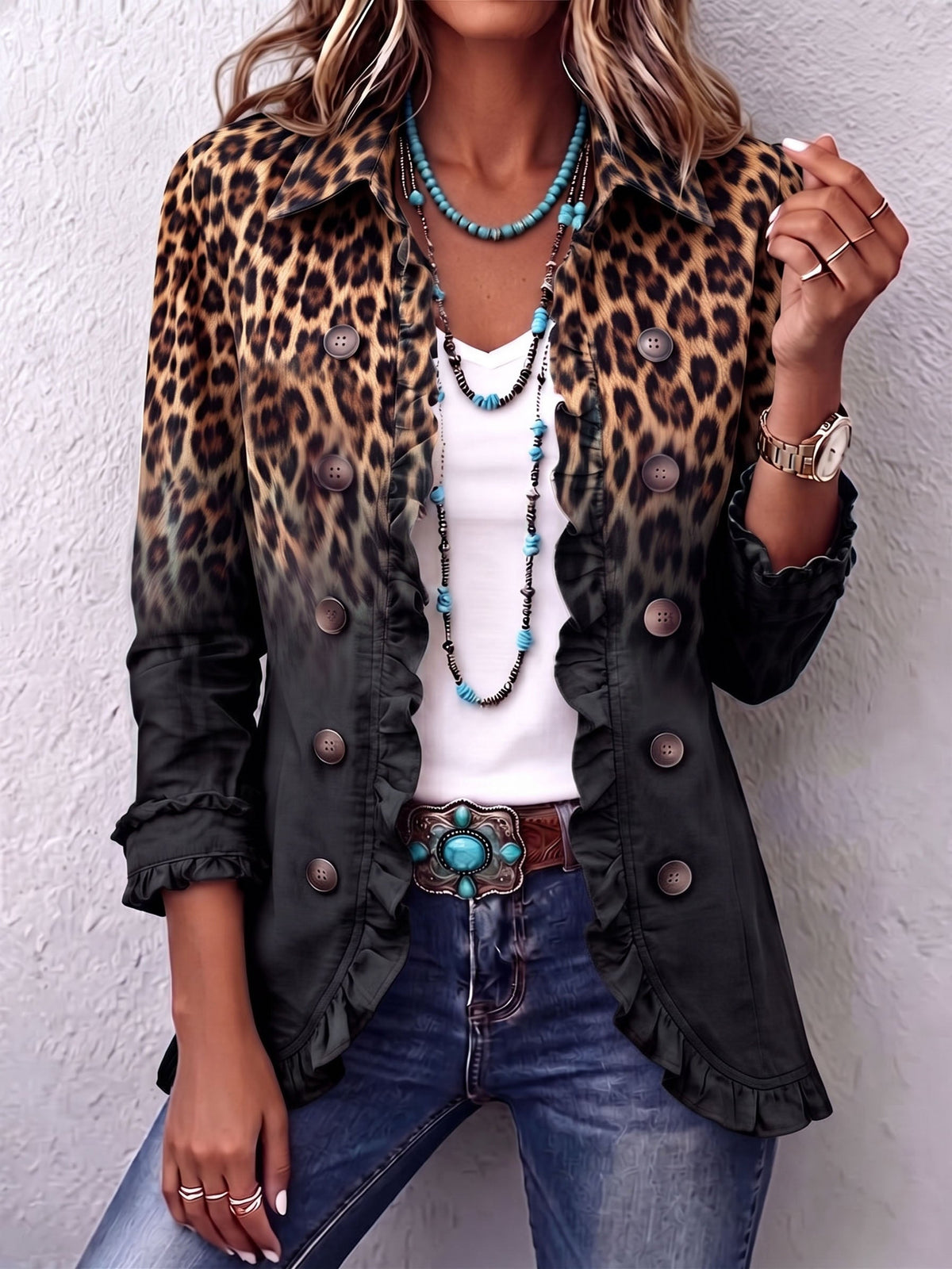 SABINA | Blazer léopard noir