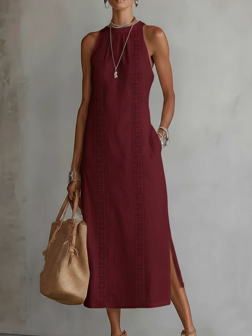 Ximena | Vestido midi de lino con cuello mao
