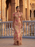 Rosana | Vestido largo floral con cuello alto y mangas abullonadas