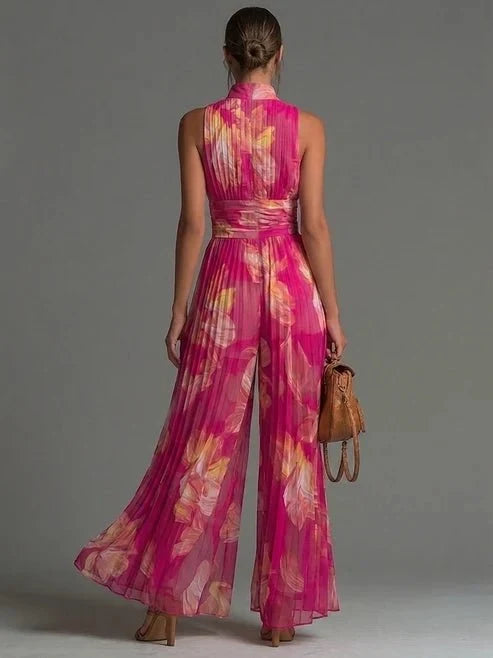 Samara | Jumpsuit floral de chiffon con cintura plisada