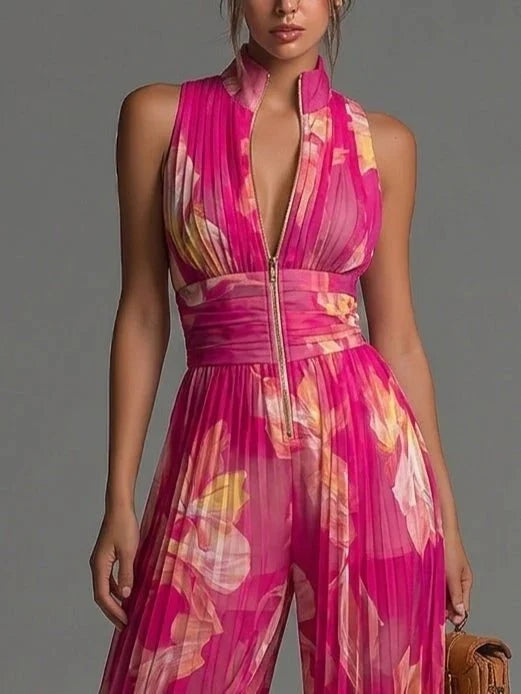 Samara | Jumpsuit floral de chiffon con cintura plisada