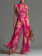 Samara | Jumpsuit floral de chiffon con cintura plisada