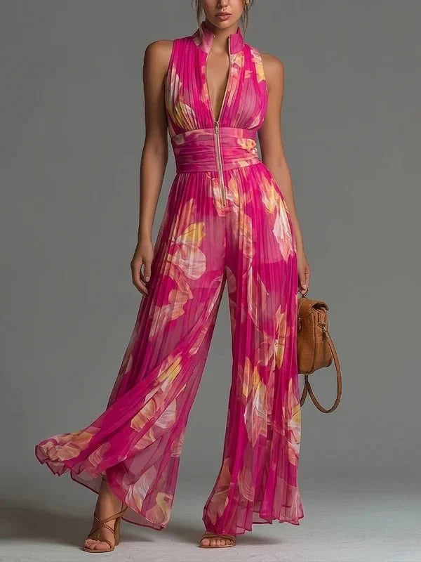 Samara | Jumpsuit floral de chiffon con cintura plisada