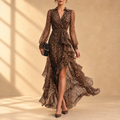 Savannah | Vestido largo animal print de leopardo con manga larga y talle alto