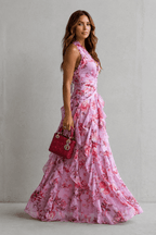 Tania | Vestido largo floral con cuello halter