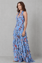 Tania | Vestido largo floral con cuello halter