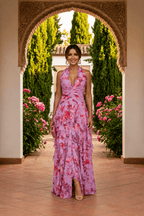 Tania | Vestido largo floral con cuello halter