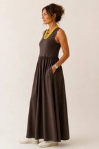 Amaya | Vestido largo sin mangas con falda amplia